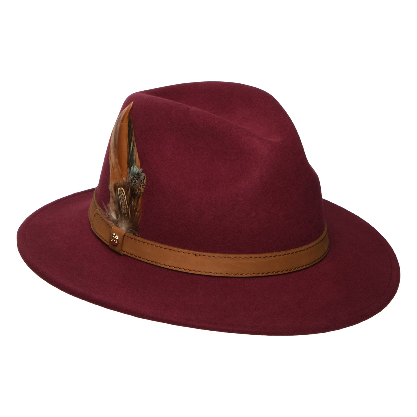 Chapeau Fedora en Laine Feutrée Hydrofuge Avec Plumes bordeaux FAILSWORTH
