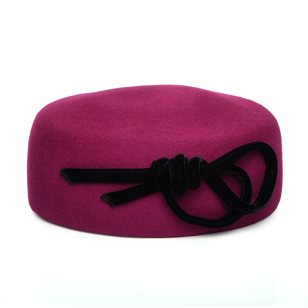 Chapeau Calot en Laine avec Nœud en Velours Caroline magenta WHITELEY