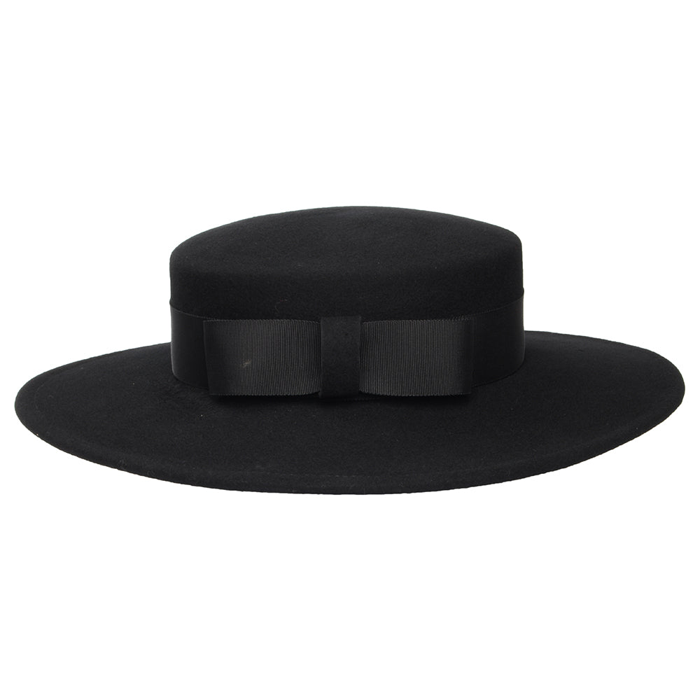 Chapeau Canotier en Laine Feutrée Fiona noir WHITELEY
