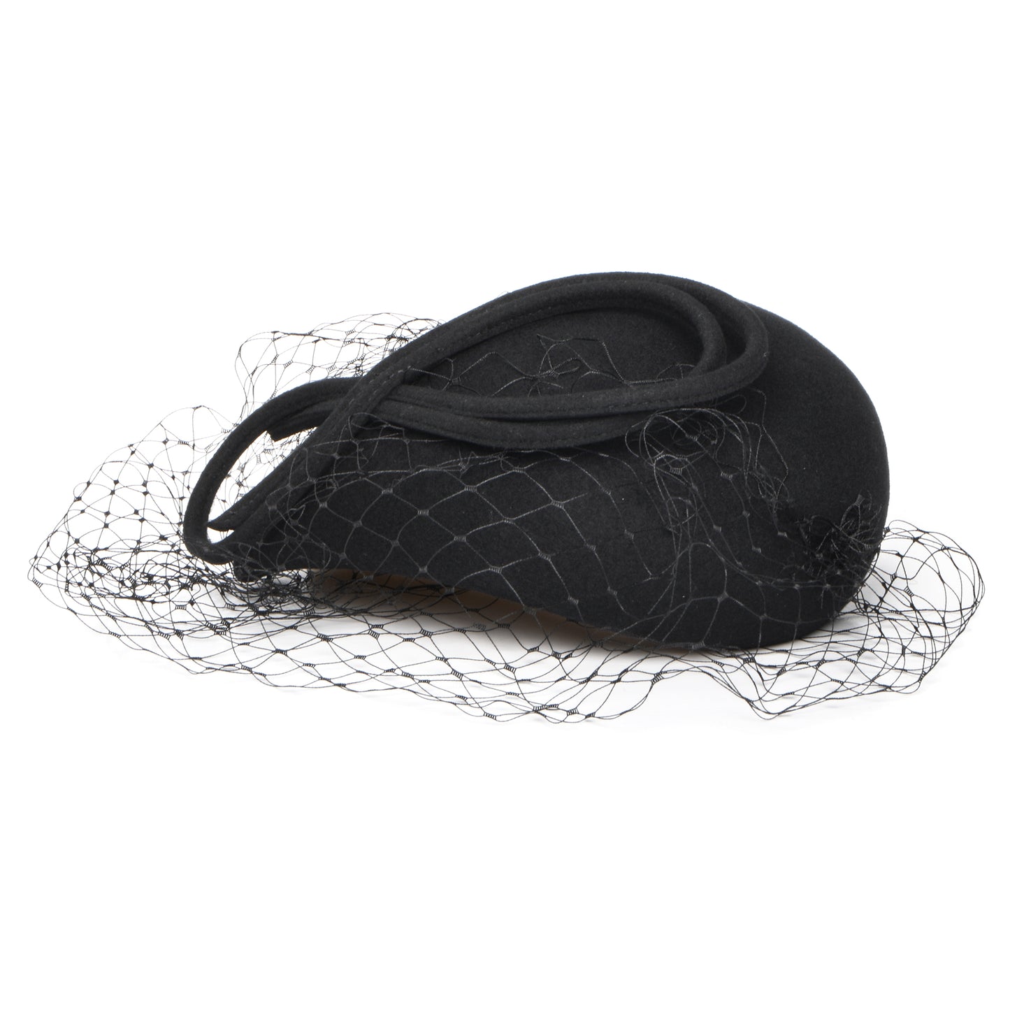 Chapeau Calot en Laine avec Voile Greta noir WHITELEY