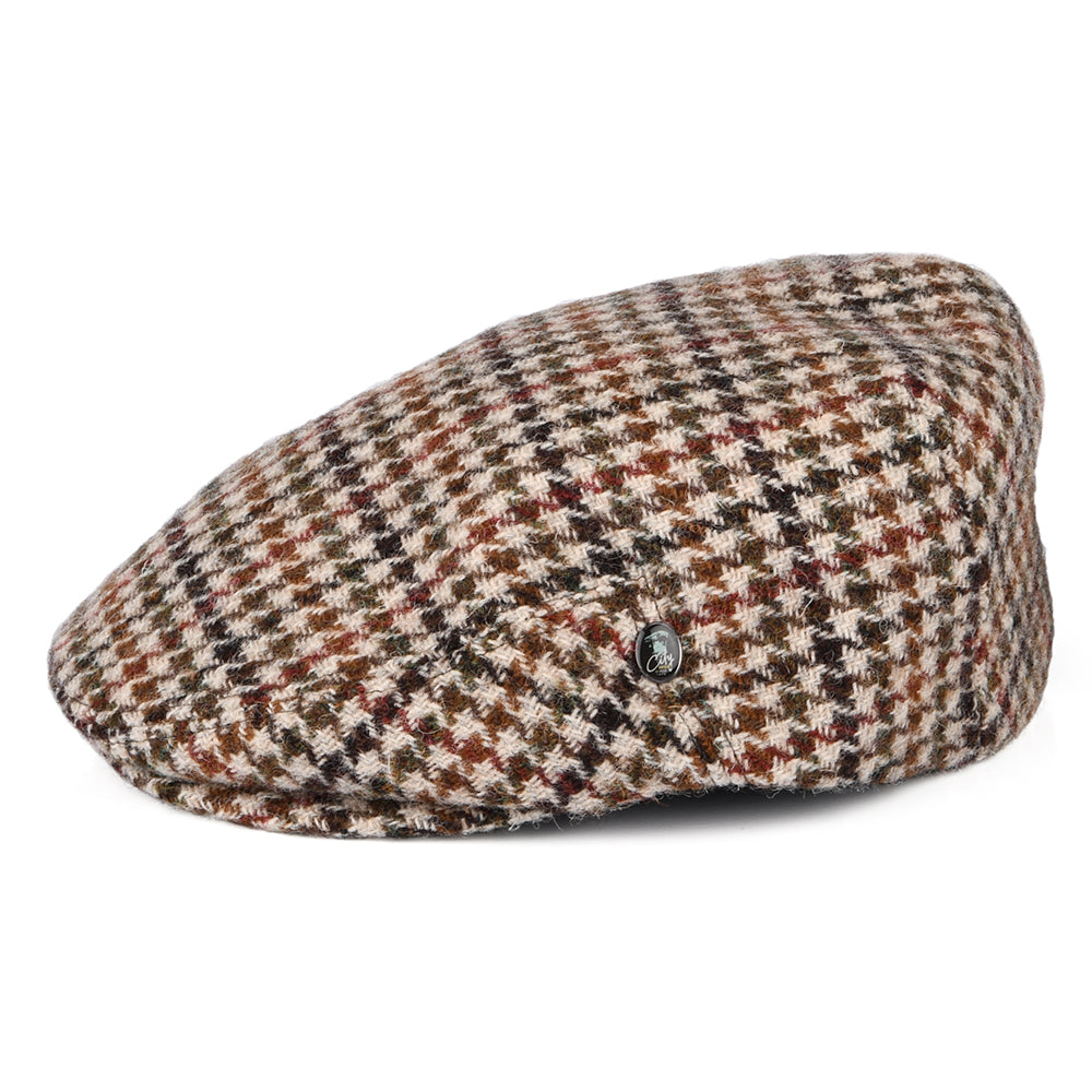 Casquette Plate en HARRIS TWEED Pied-de-Poule crème-olive-marron CITY SPORT