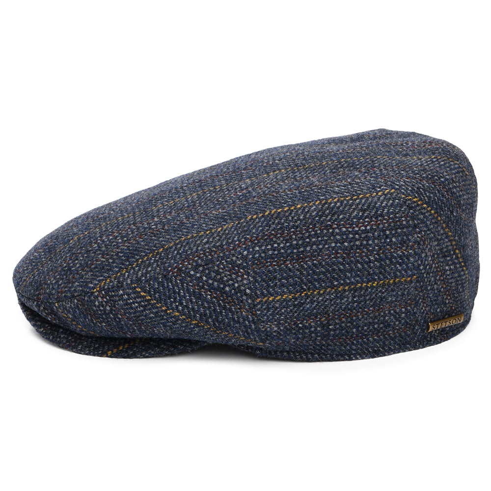 Casquette Plate en Laine Vierge à Chevrons et Rayures Kent bleu-multi STETSON