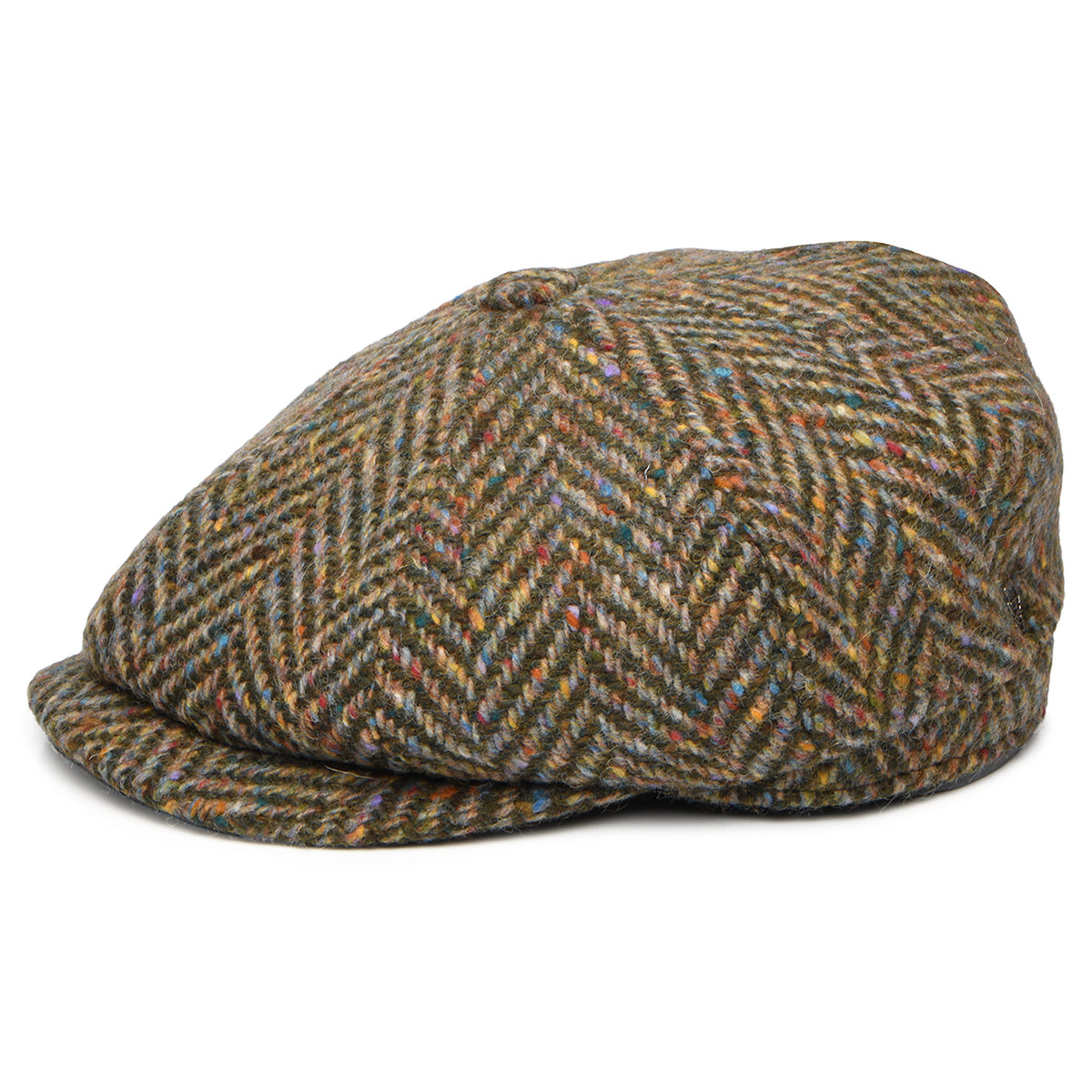 Casquette Gavroche en Tweed du Donegal à Chevrons Calotte Profonde olive CITY SPORT