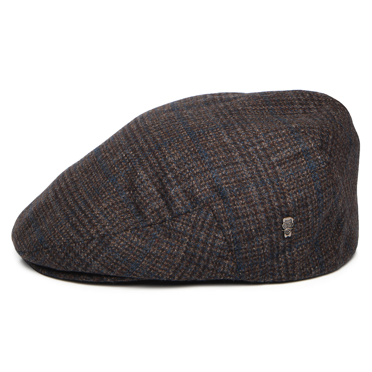 Casquette Plate en Laine et Cachemire à Carreaux marron foncé-bleu CITY SPORT