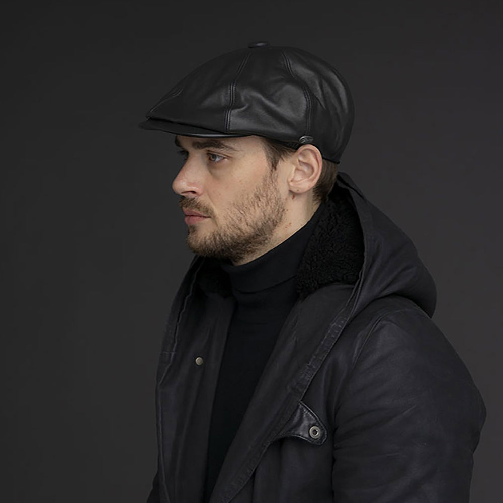 Casquette Gavroche en Cuir Noclin noir BAILEY