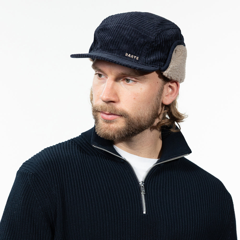 Casquette 5 Panel en Velours Côtelé Avec Protège-Oreilles Rayner bleu marine foncé BARTS