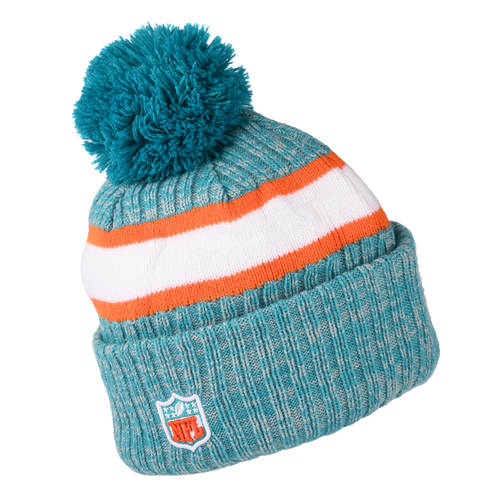 Bonnet à Pompon NFL Sideline Sport Knit Miami Dolphins bleu sarcelle-orange NEW ERA