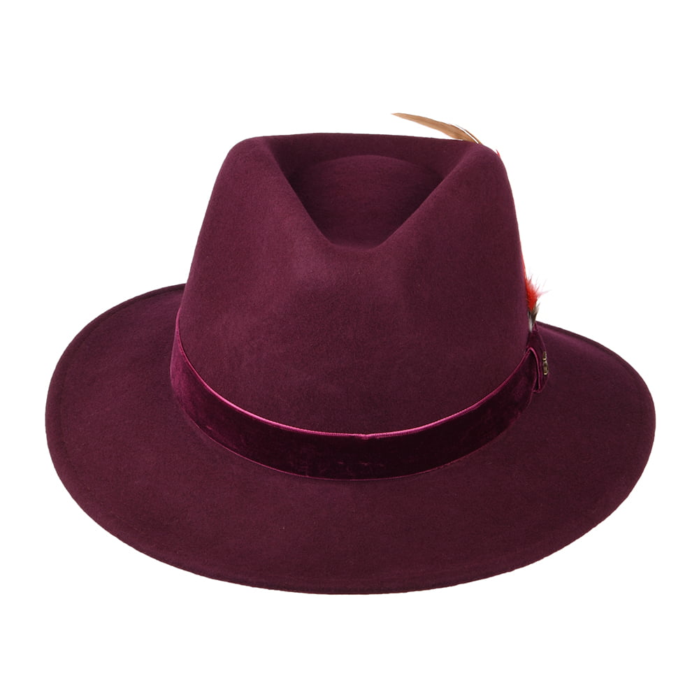 Chapeau Fedora en Feutre avec Bandeau en Velours rouge foncé JOULES