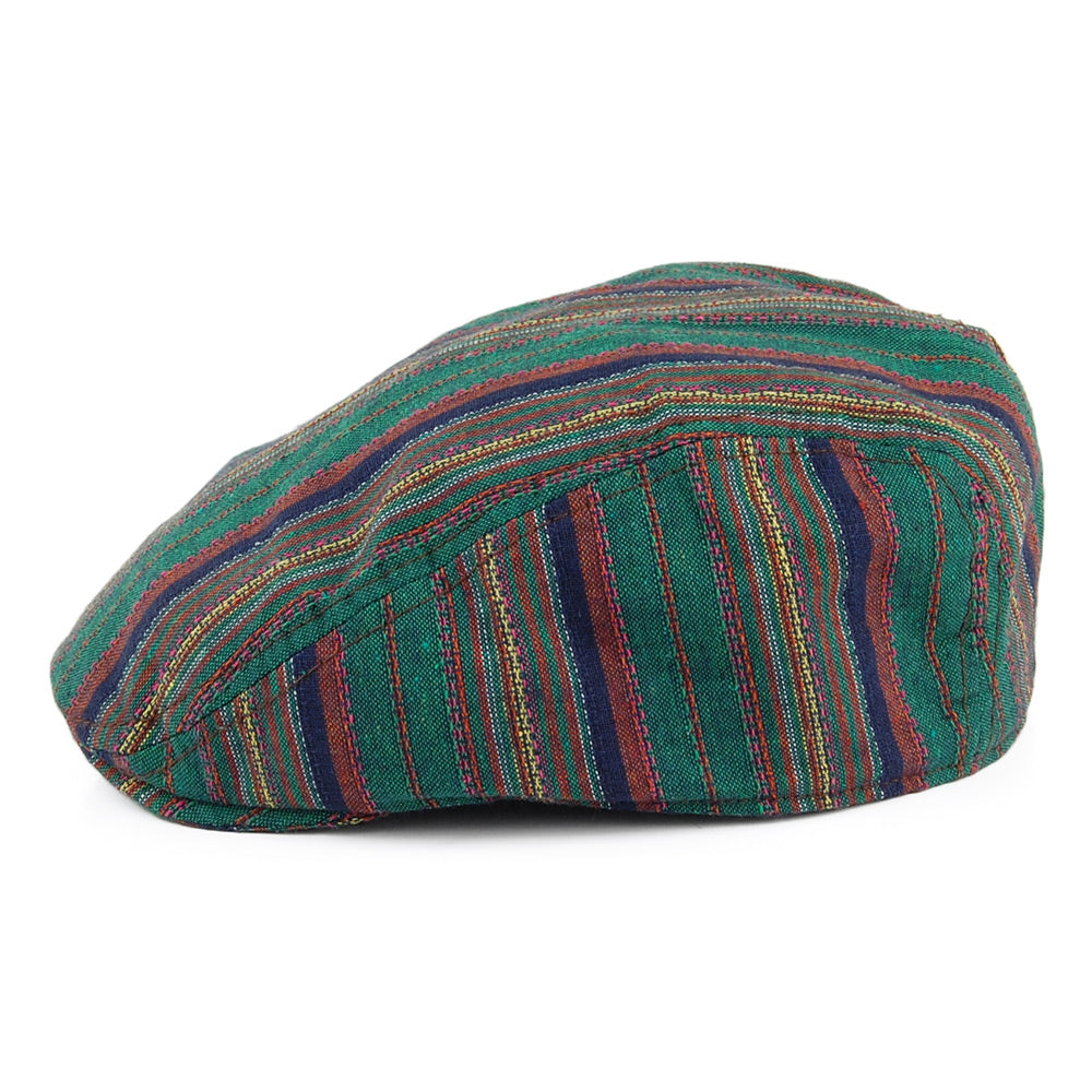 Casquette Plate en Coton à Rayures Antigua vert-marron CARLOS SANTANA