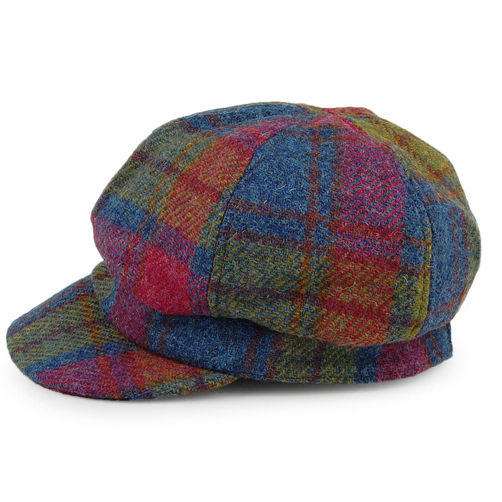 Casquette Gavroche en HARRIS TWEED Gabby rose-bleu FAILSWORTH