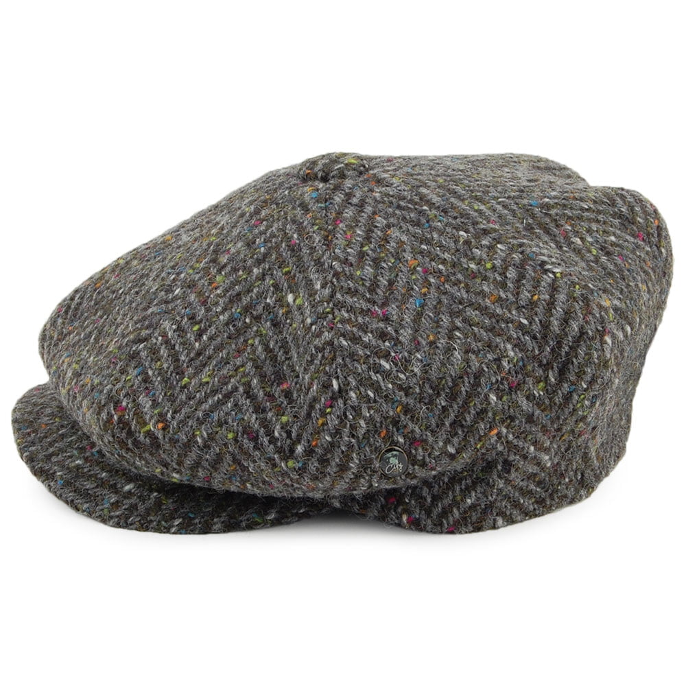 Casquette Gavroche en Tweed du Donegal à Larges Chevrons mélange de gris CITY SPORT
