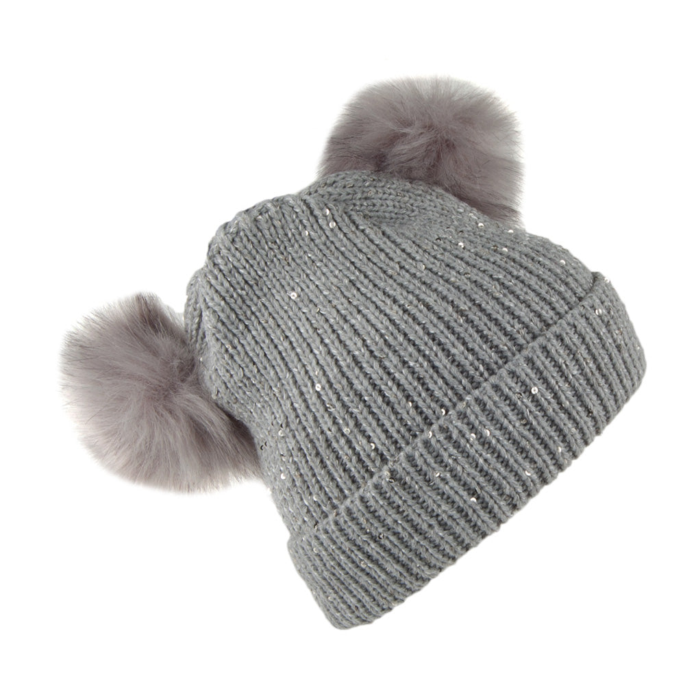 Bonnet à Revers avec Pompons gris SCALA