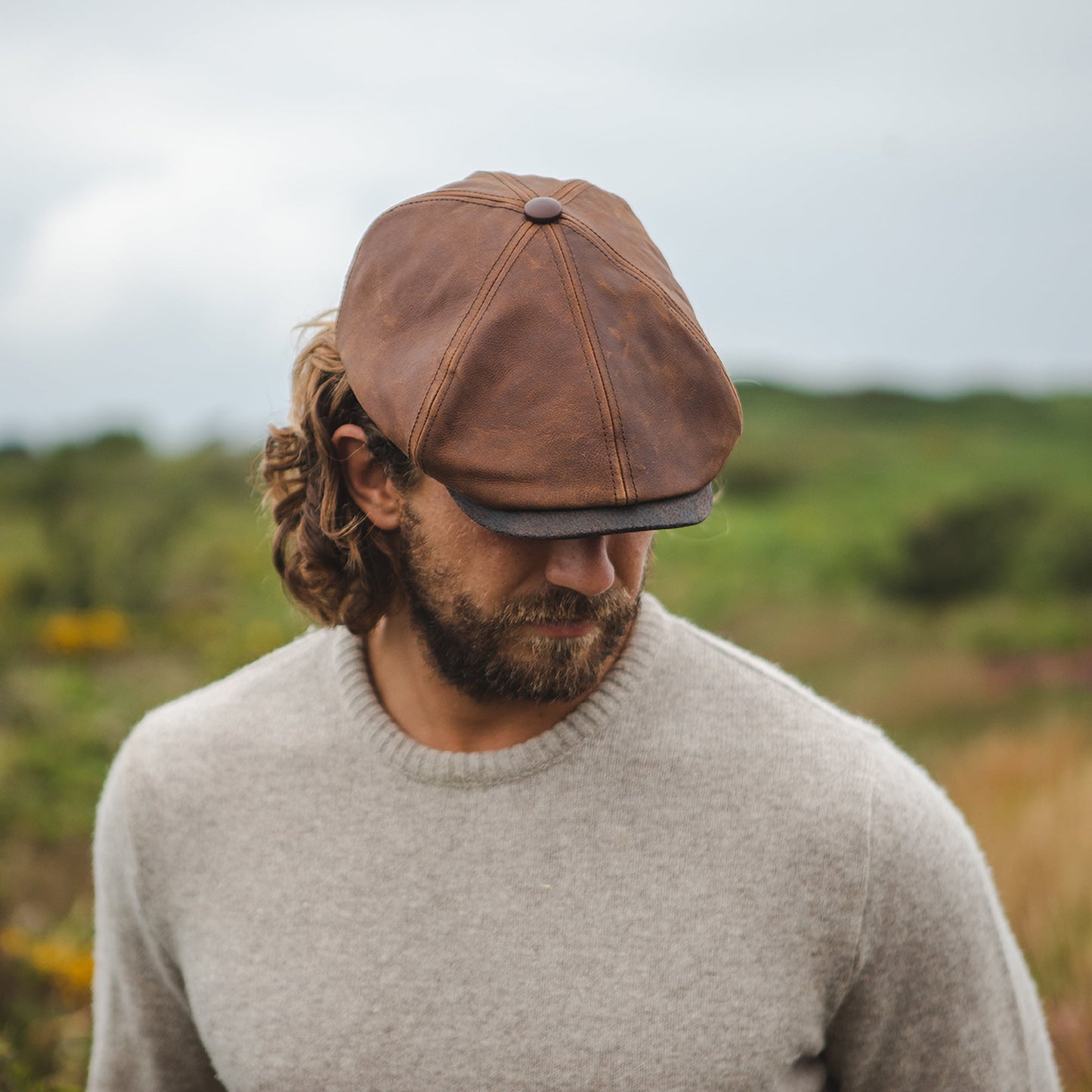 Casquette Plate en Cuir Fulton marron JAXON & JAMES - VENTE EN GROS