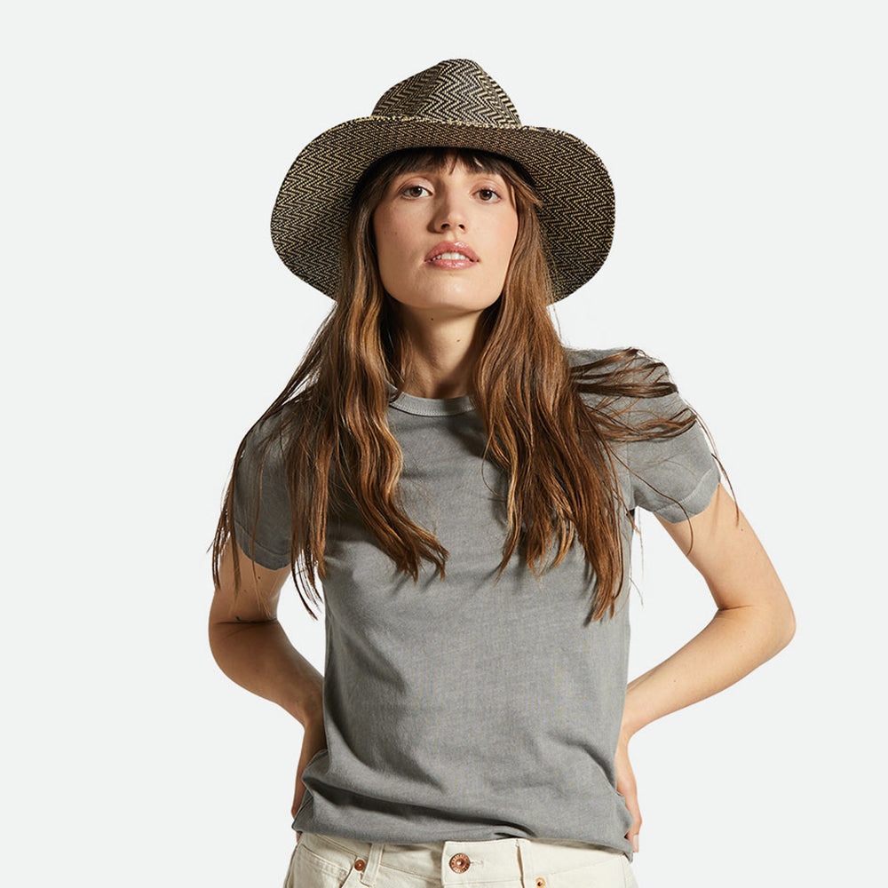 Chapeau Fedora en Paille Toyo à Chevrons Pliable Carolina noir-naturel BRIXTON