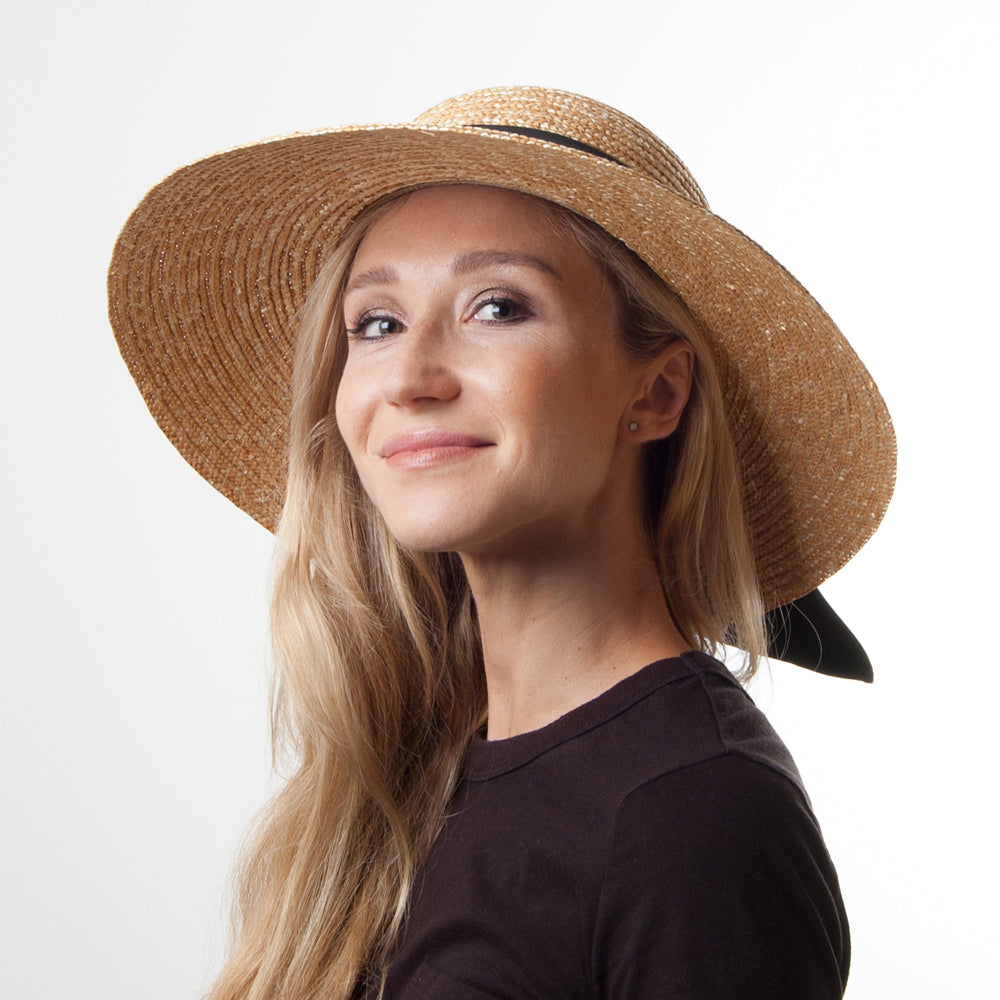 Chapeau Été Canotier en Paille Milan II naturel SUR LA TÊTE