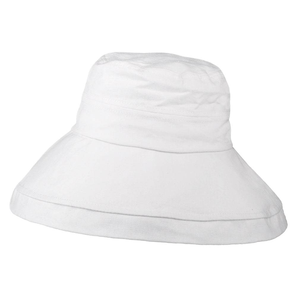 Chapeau Été en Lin et Coton Pliable Lily blanc SUR LA TÊTE