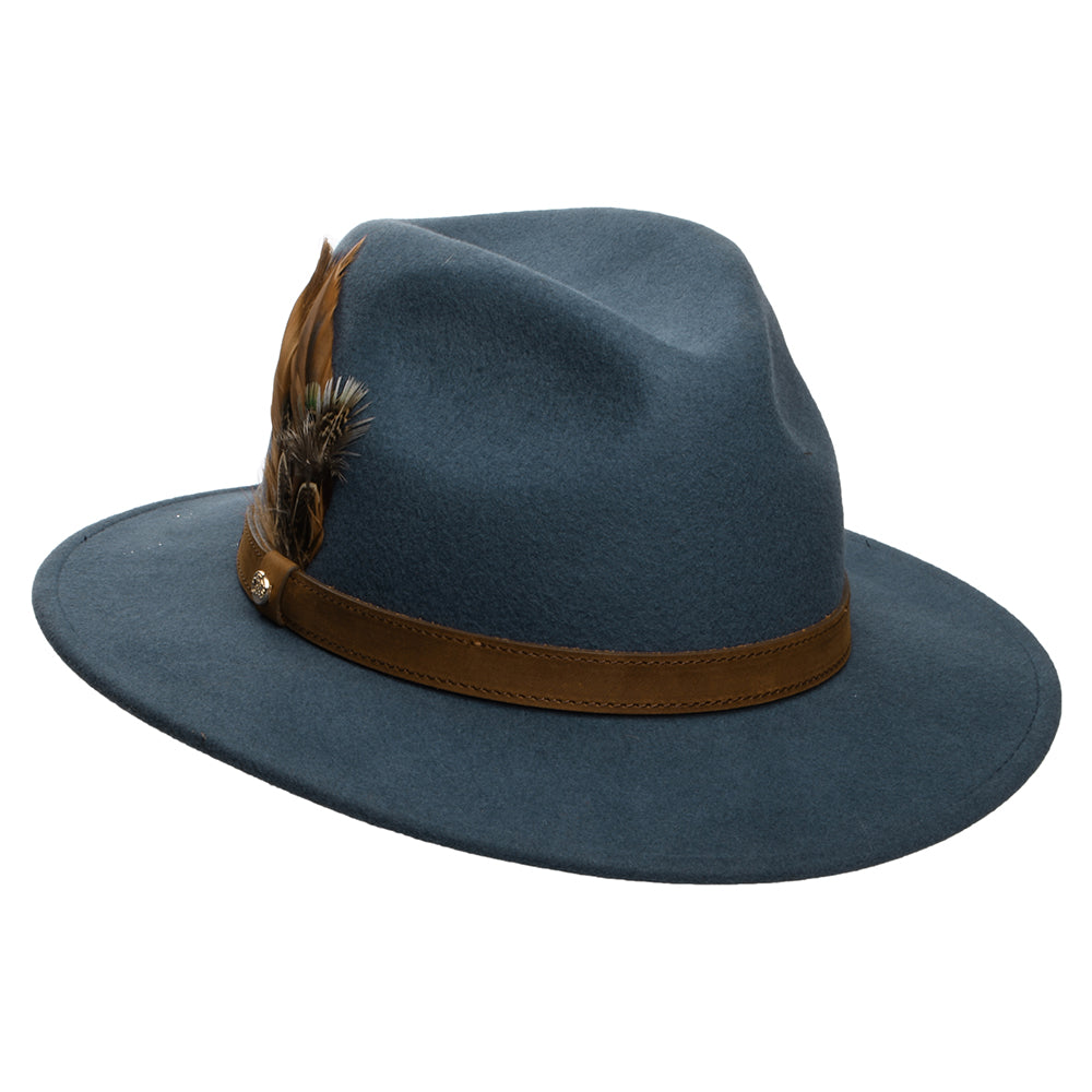 Chapeau Fedora en Laine Feutrée Hydrofuge Avec Plumes bleu ardoise FAILSWORTH