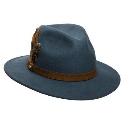 Chapeau Fedora en Laine Feutrée Hydrofuge Avec Plumes bleu ardoise FAILSWORTH