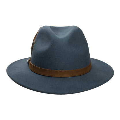 Chapeau Fedora en Laine Feutrée Hydrofuge Avec Plumes bleu ardoise FAILSWORTH