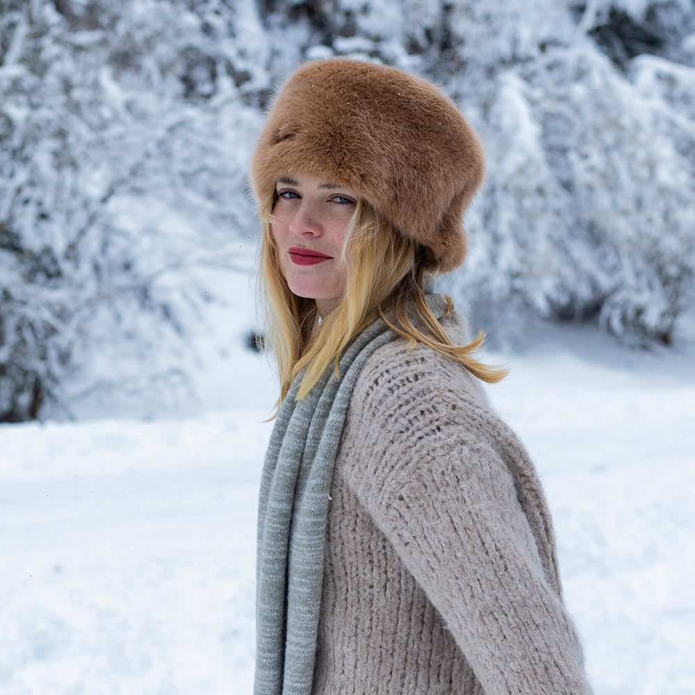 Chapeau Calot Hiver en Fausse Fourrure Josh marron clair BARTS