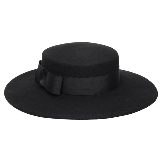 Chapeau Canotier en Laine Feutrée Fiona noir WHITELEY