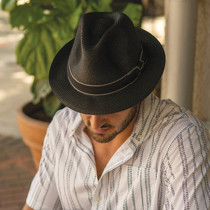 Chapeau Fedora en Paille Toyo Tressage Fin Wyatt noir SCALA