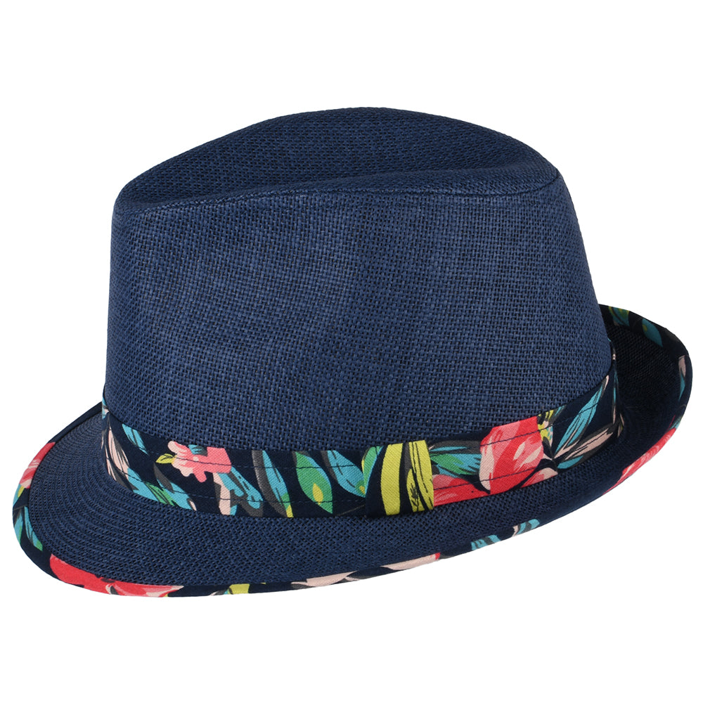 Chapeau Trilby en Paille Toyo Malibu bleu marine FAILSWORTH