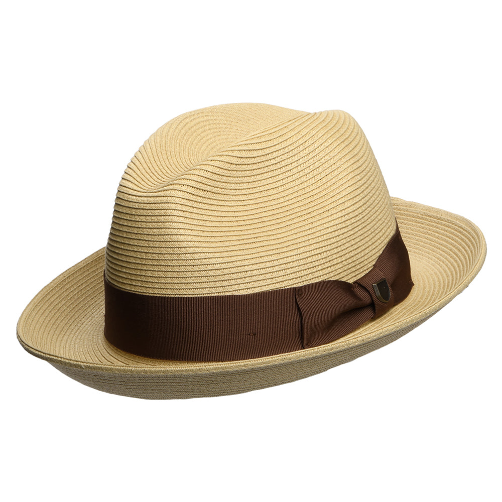 Chapeau Fedora en Paille Toyo Pliable Convertabrim Horton beige sable foncé BRIXTON