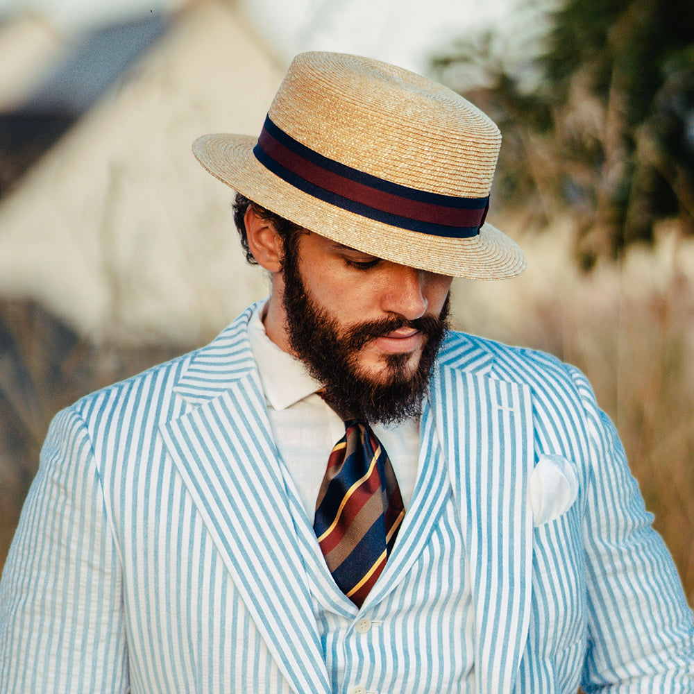 Chapeau Canotier en Paille avec Bandeau à Rayures naturel JAXON & JAMES
