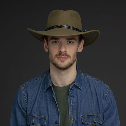 Chapeau Australien en Laine Feutrée Piston olive BAILEY
