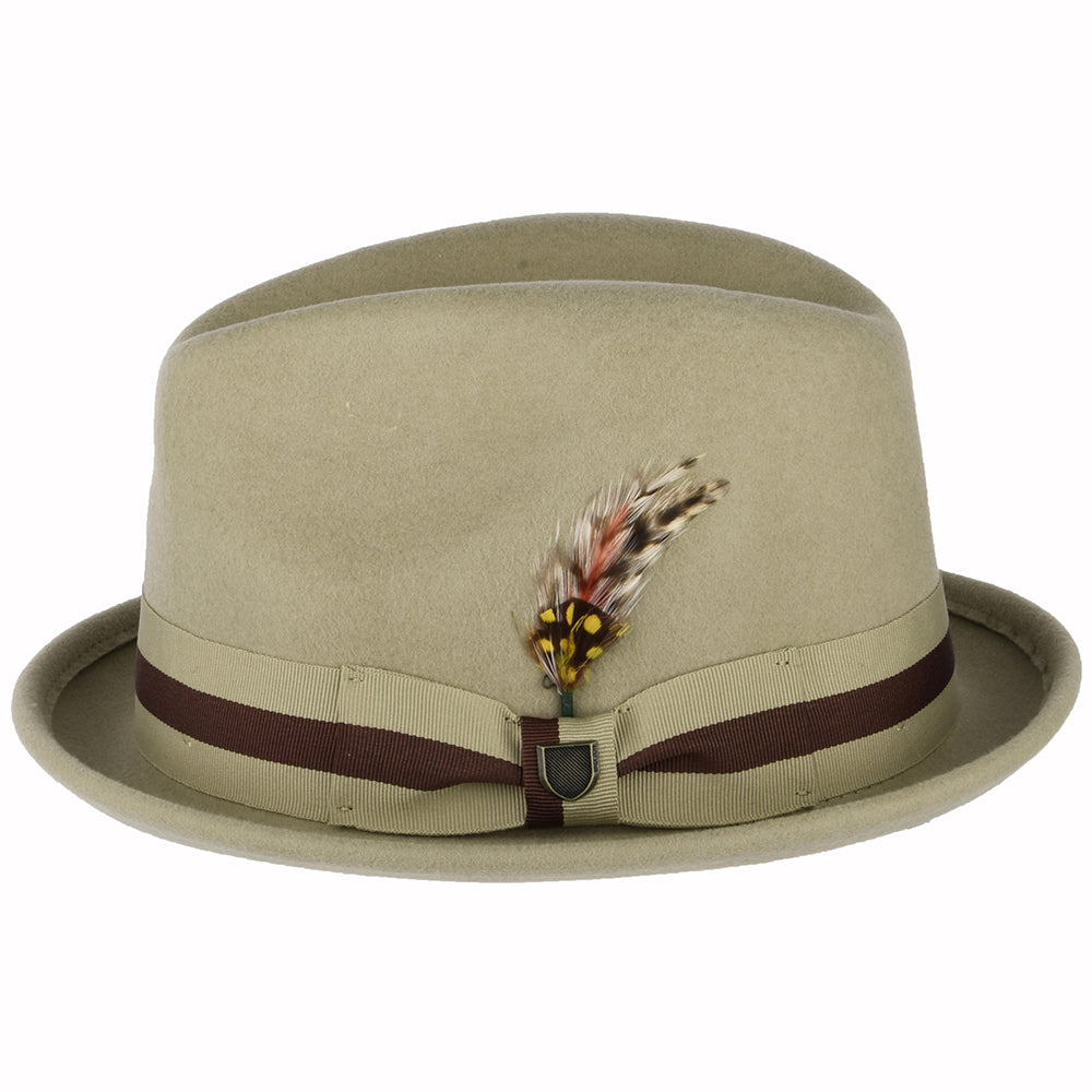Chapeau Trilby en Laine Feutrée Bandeau à Rayures Gain sable-marron BRIXTON