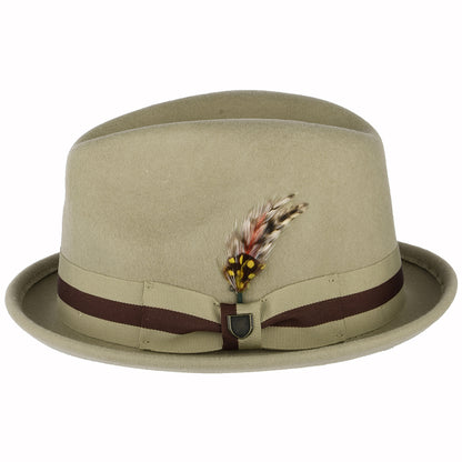 Chapeau Trilby en Laine Feutrée Bandeau à Rayures Gain sable-marron BRIXTON