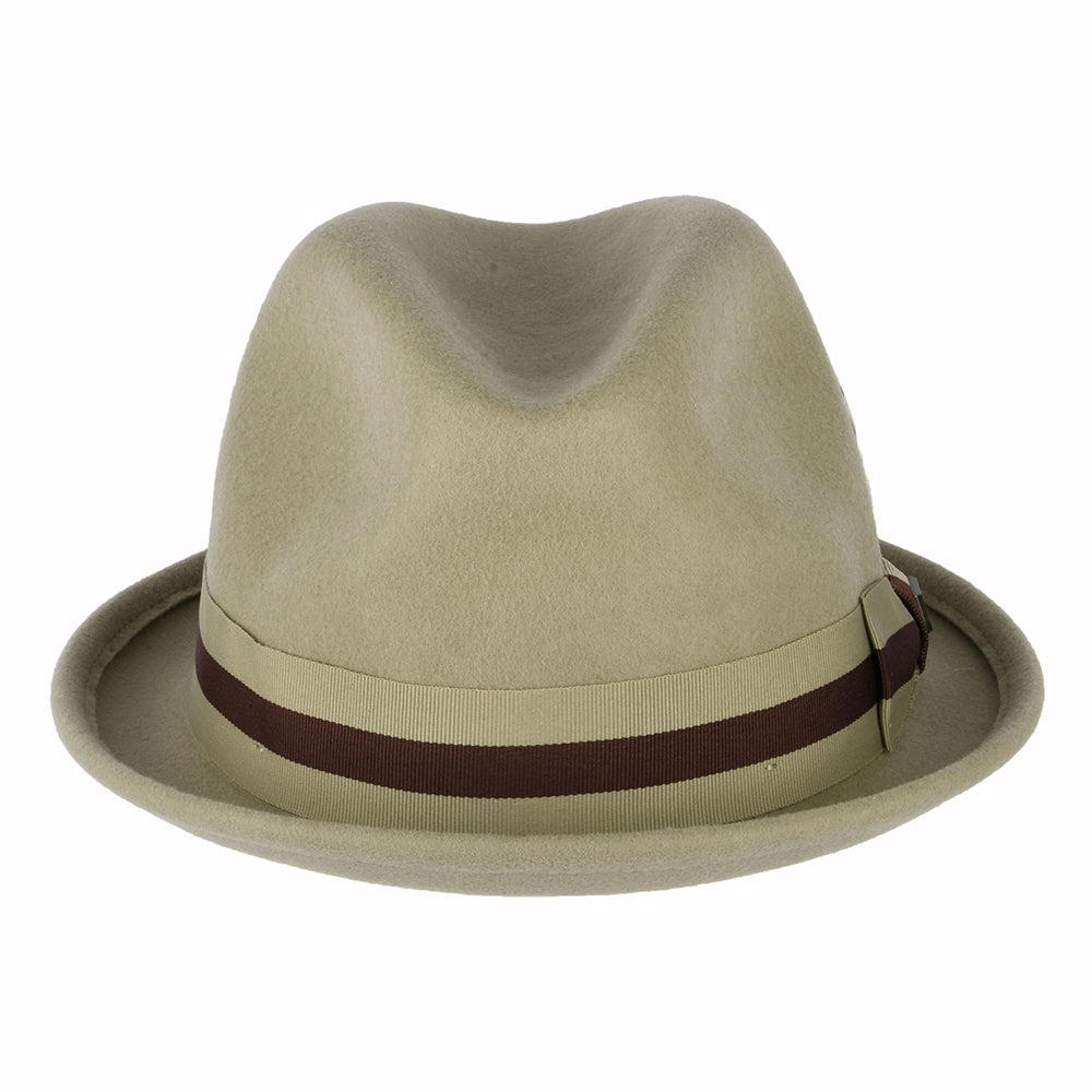 Chapeau Trilby en Laine Feutrée Bandeau à Rayures Gain sable-marron BRIXTON