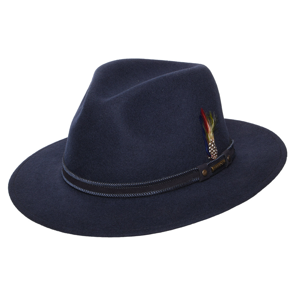 Chapeau Fedora Safari en Laine Feutrée Hydrofuge Tenvelco Traveller bleu marine STETSON
