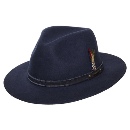 Chapeau Fedora Safari en Laine Feutrée Hydrofuge Tenvelco Traveller bleu marine STETSON