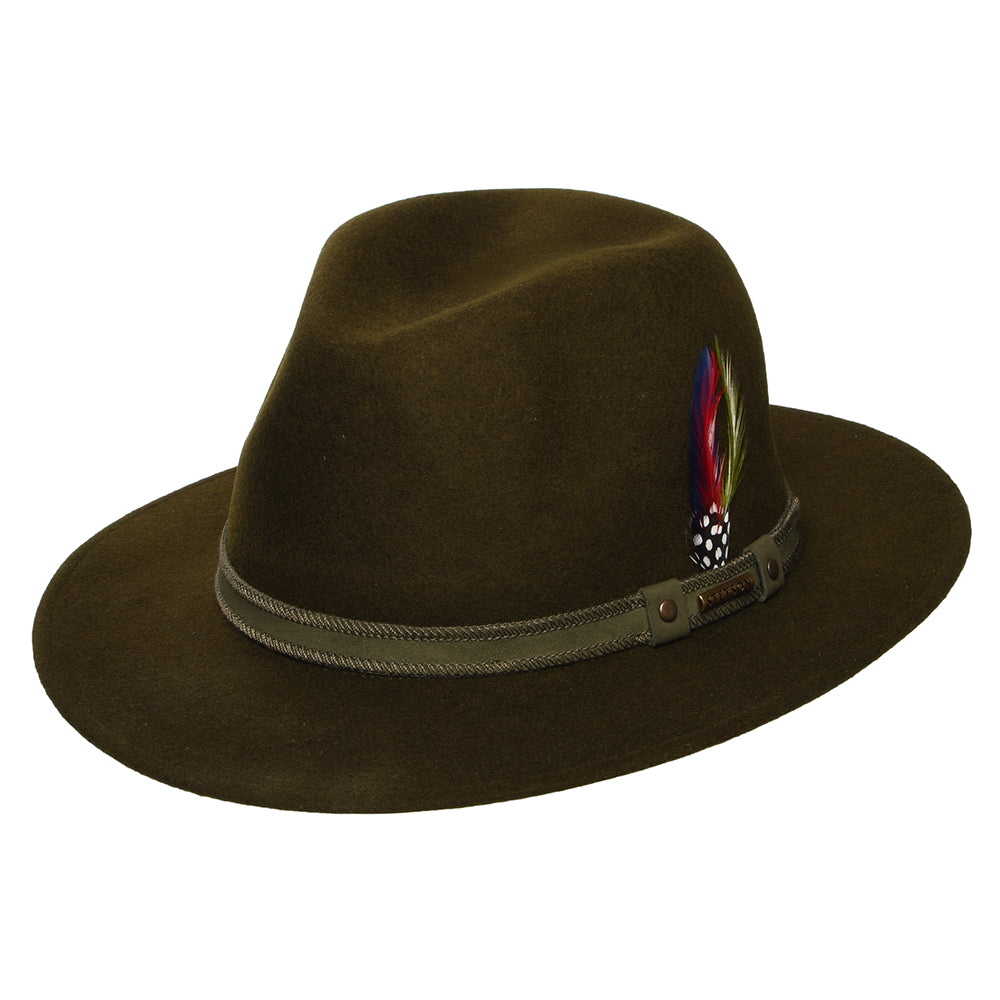 Chapeau Fedora Safari en Laine Feutrée Hydrofuge Tenvelco Traveller forêt foncé STETSON
