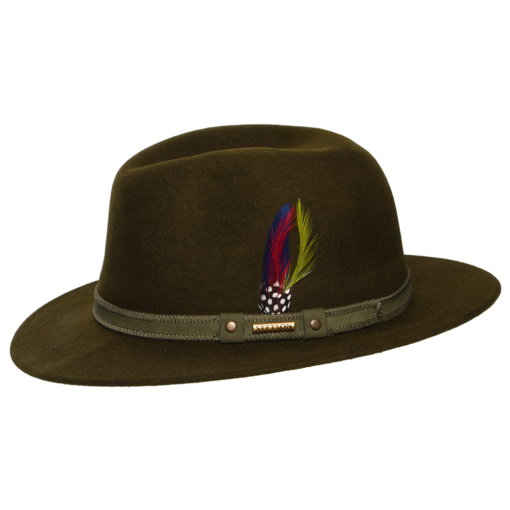Chapeau Fedora Safari en Laine Feutrée Hydrofuge Tenvelco Traveller forêt foncé STETSON
