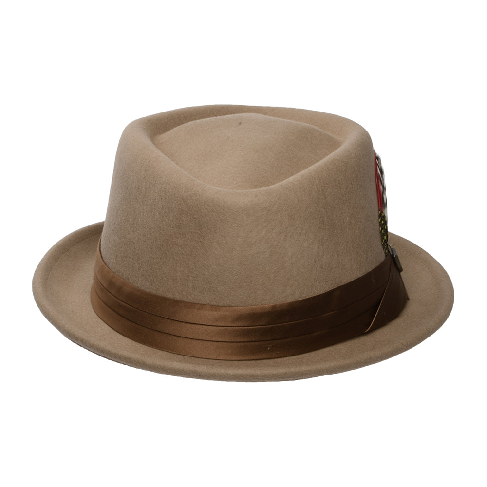 Chapeau Pork Pie en Laine Feutrée Stout beige sable BRIXTON