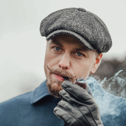 Casquette Gavroche en HARRIS TWEED à Chevrons Carloway anthracite FAILSWORTH