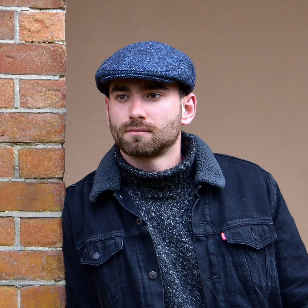 Casquette Plate en Tweed du Donegal Chiné Foyle bleu-noir JAXON & JAMES