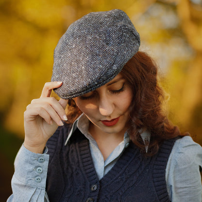 Casquette Plate en Tweed du Donegal Chiné Foyle bleu-noir JAXON & JAMES