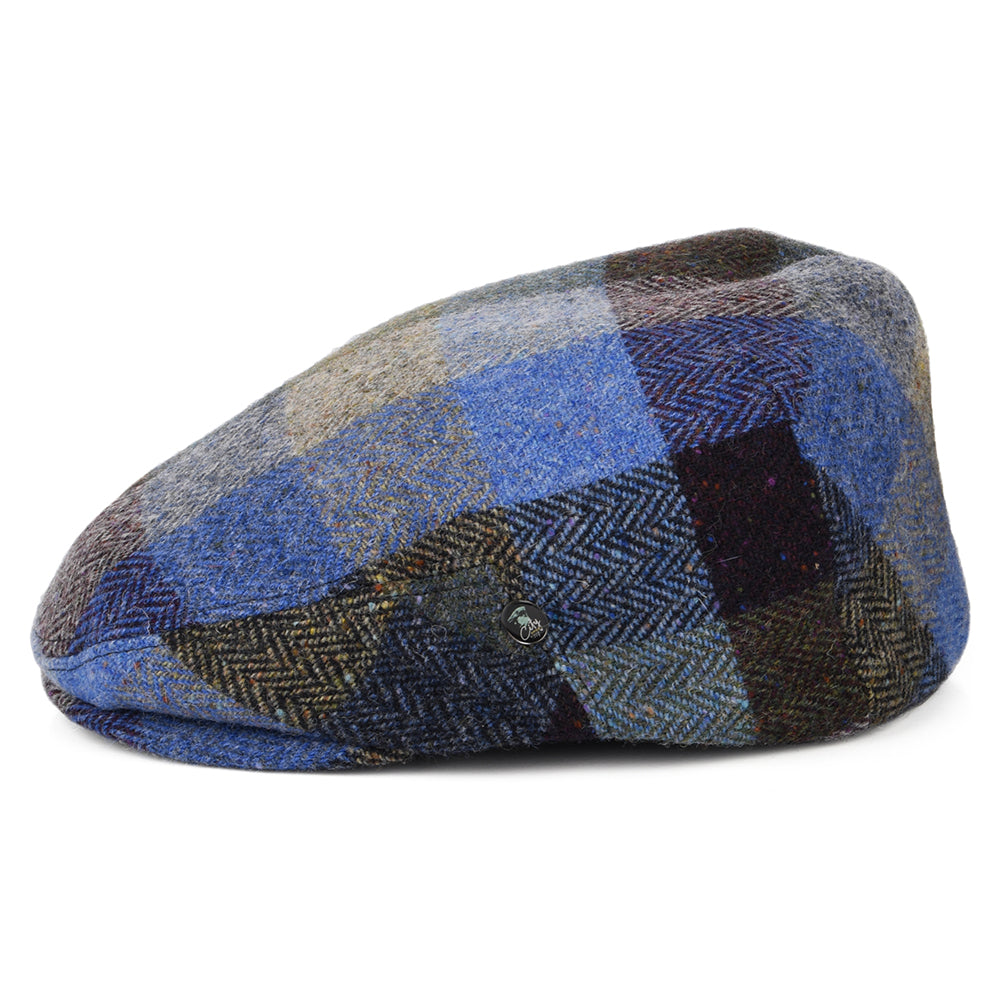 Casquette Plate en Tweed du Donegal Patch à Chevrons bleu-vert CITY SPORT