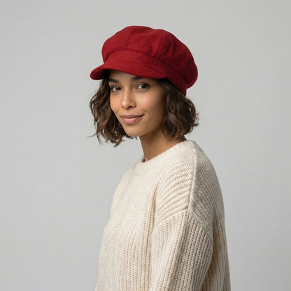 Casquette Gavroche en Laine Mélangée rouge SUR LA TÊTE