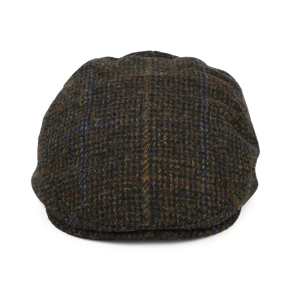 Casquette Plate en HARRIS TWEED à Carreaux Stornoway olive et mix de couleurs FAILSWORTH