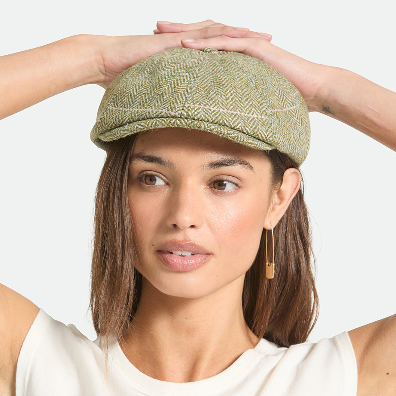 Casquette Gavroche Légère à Chevrons Brood vert-sable-rose BRIXTON