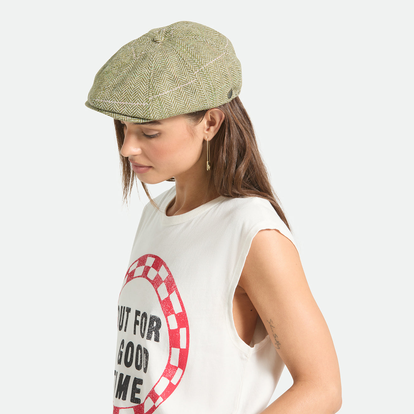 Casquette Gavroche Légère à Chevrons Brood vert-sable-rose BRIXTON