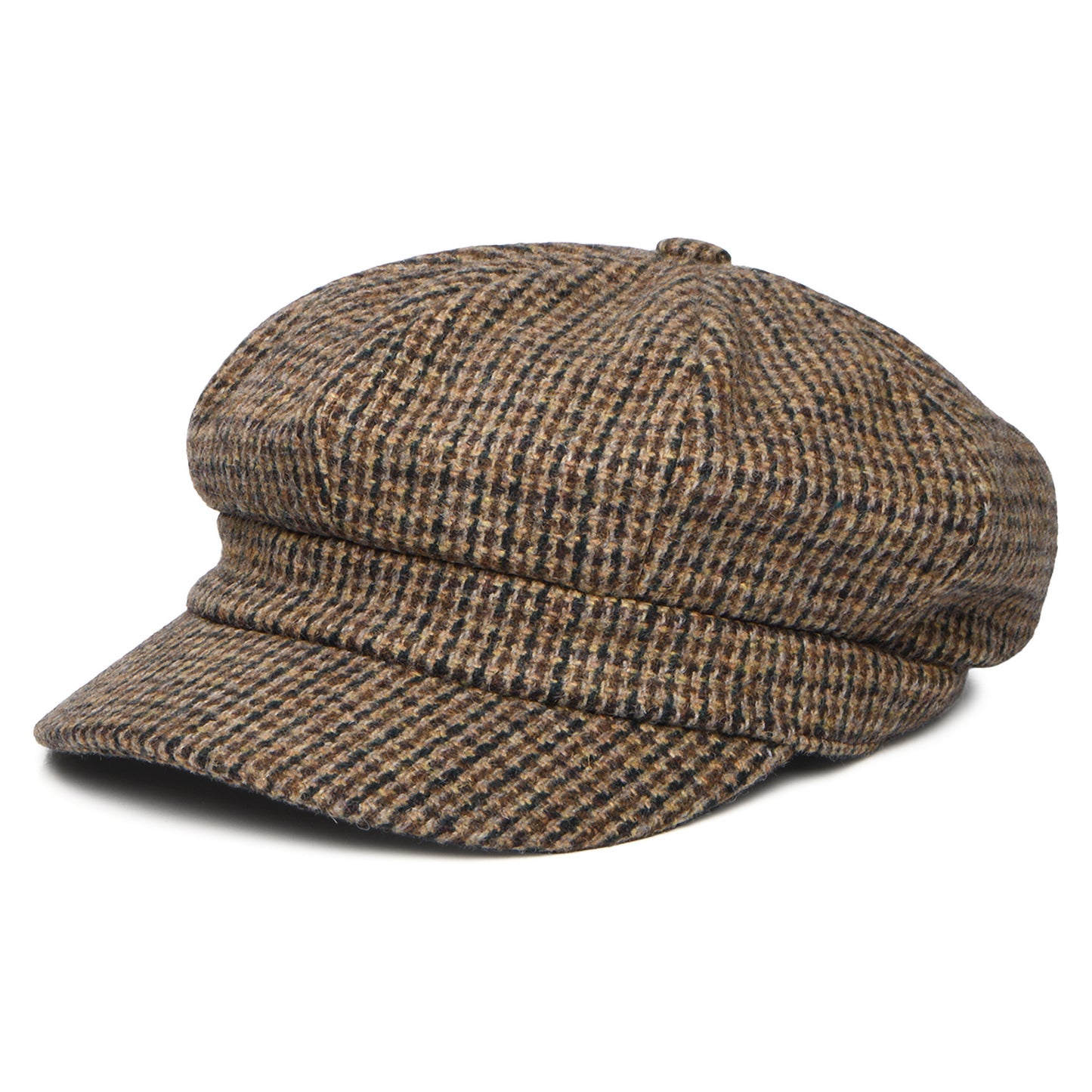 Casquette Gavroche en Laine Mélangée Micro Pied-de-Poule marron WHITELEY