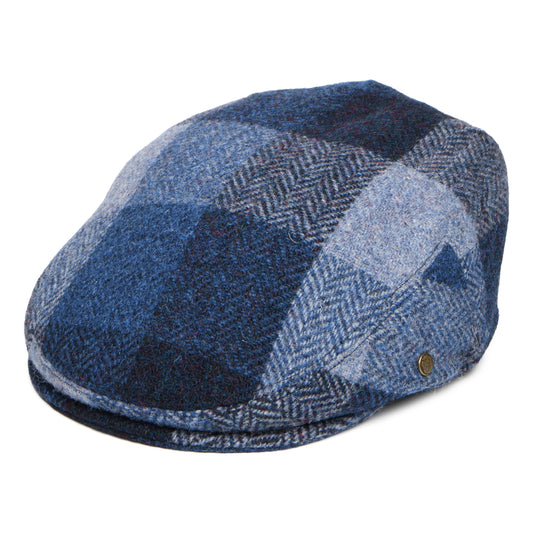 Casquette Plate en HARRIS TWEED Patch Stornoway bleu profond FAILSWORTH