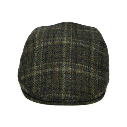 Casquette Plate Avec Protège-Oreilles en HARRIS TWEED à Carreaux Oban mousse foncé FAILSWORTH