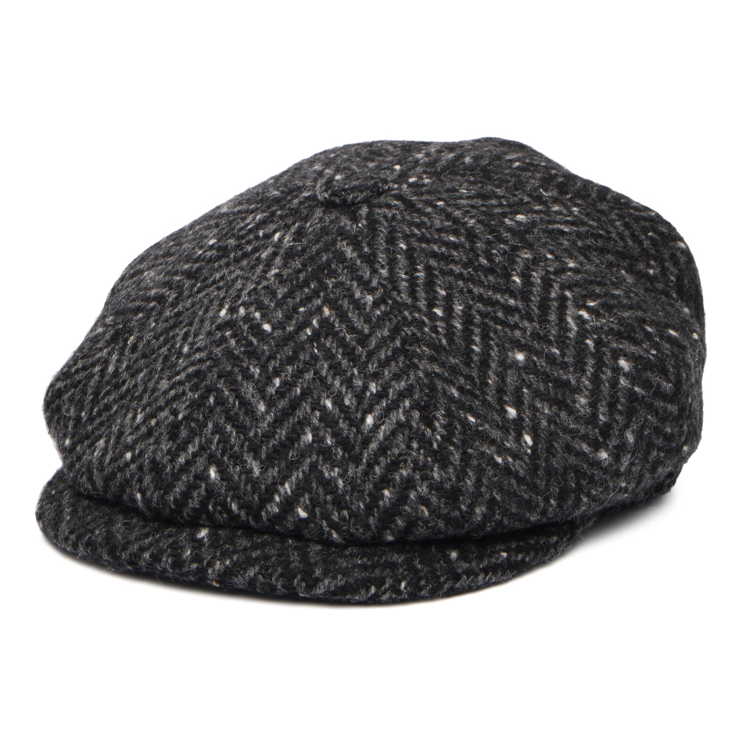 Casquette Gavroche en Tweed du Donegal à Chevrons Calotte Profonde noir-anthracite CITY SPORT